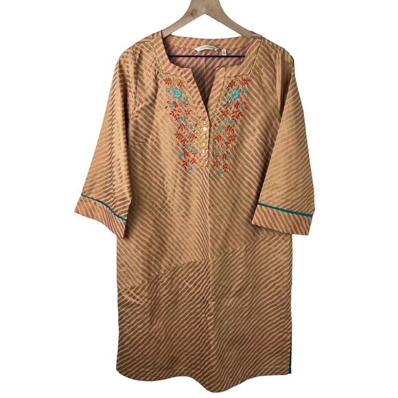 Soft Surroundings Multicolor Stripe Floral Embroidered Salerno Tunic Dress Small - Picture 1 of 6